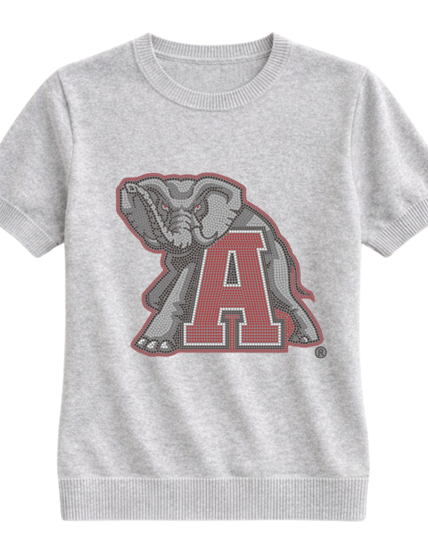 University of Alabama Big Al Block A Grey Short Sleeve Sweater