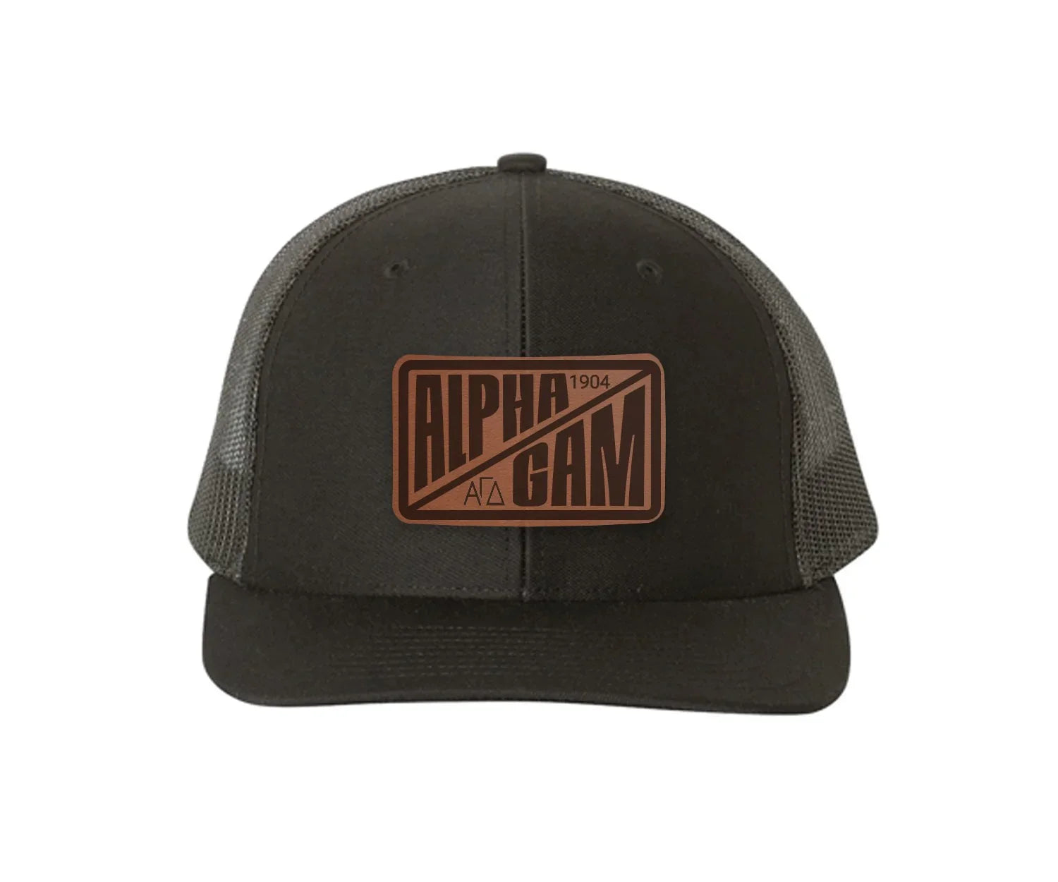 Alpha Gam Richardson 112 Leatherette Patch Trucker Hat - Divide