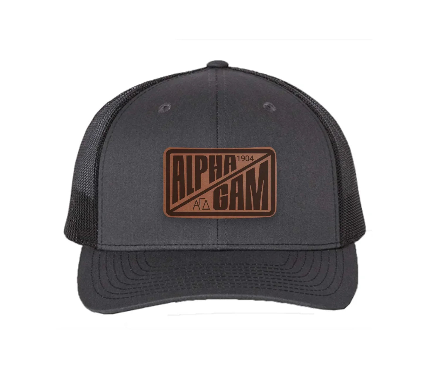 Alpha Gam Richardson 112 Leatherette Patch Trucker Hat - Divide