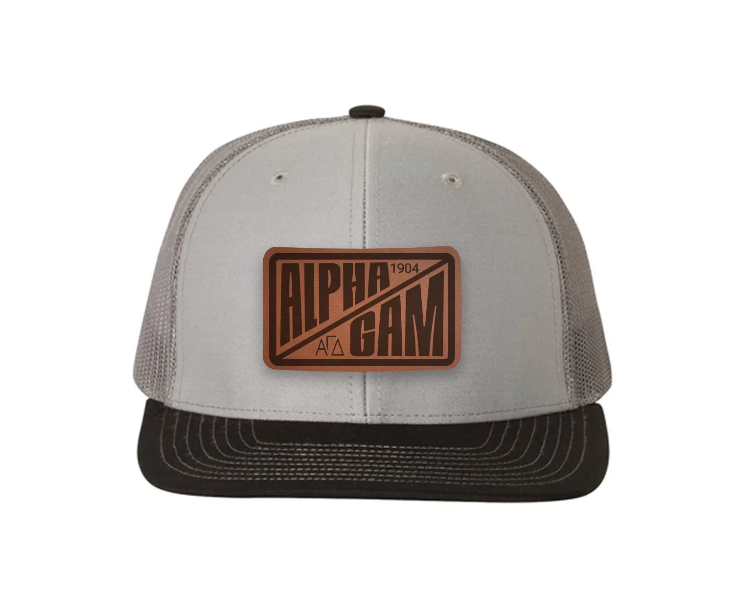 Alpha Gam Richardson 112 Leatherette Patch Trucker Hat - Divide