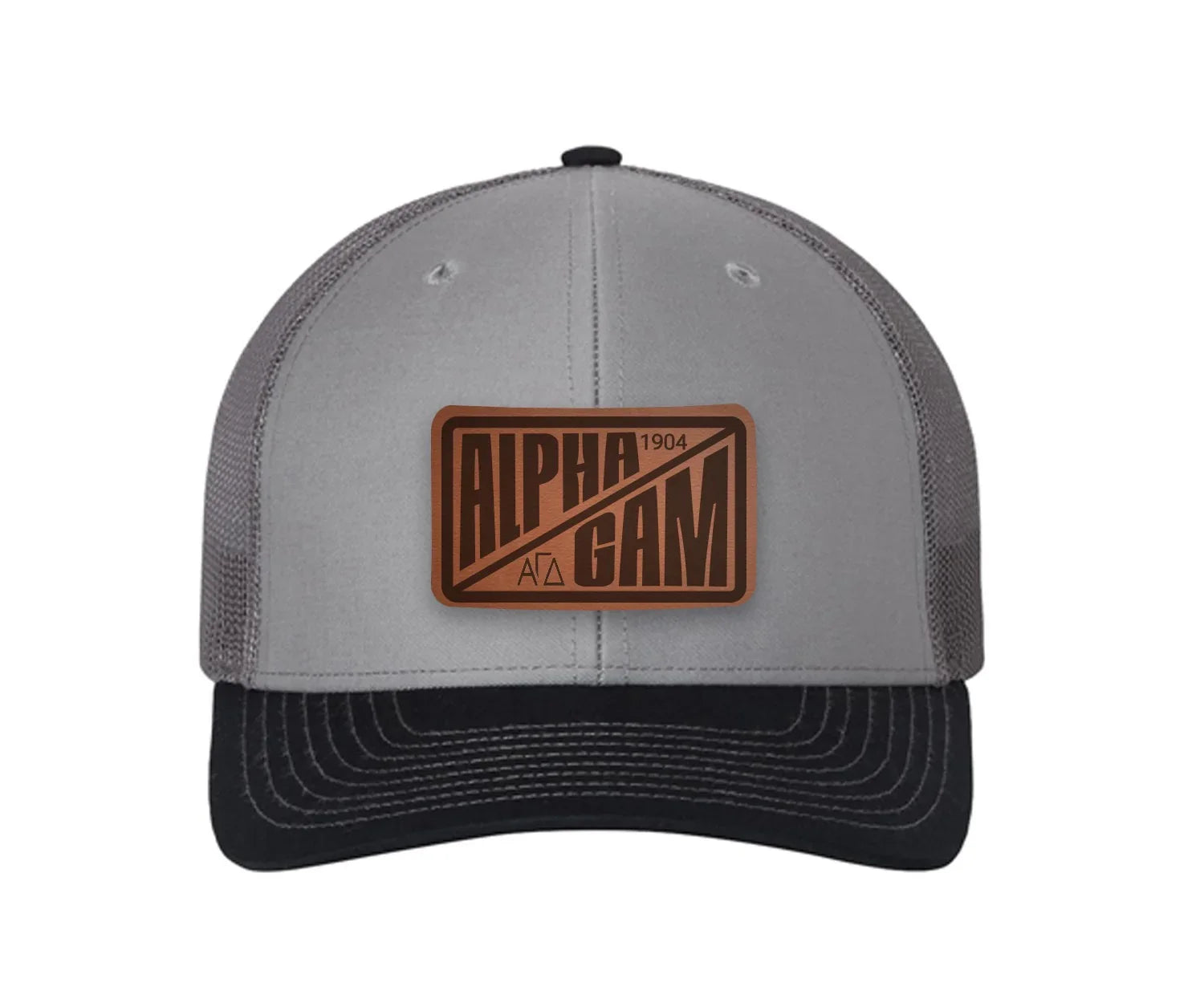 Alpha Gam Richardson 112 Leatherette Patch Trucker Hat - Divide