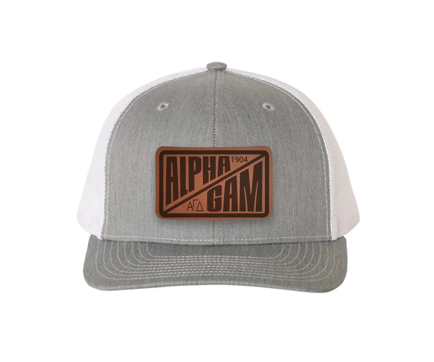Alpha Gam Richardson 112 Leatherette Patch Trucker Hat - Divide