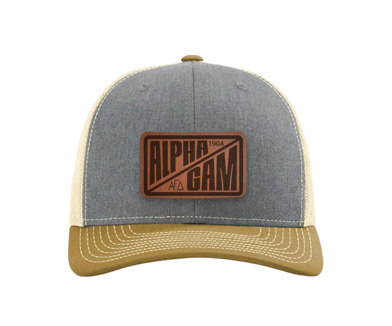 Alpha Gam Richardson 112 Leatherette Patch Trucker Hat - Divide