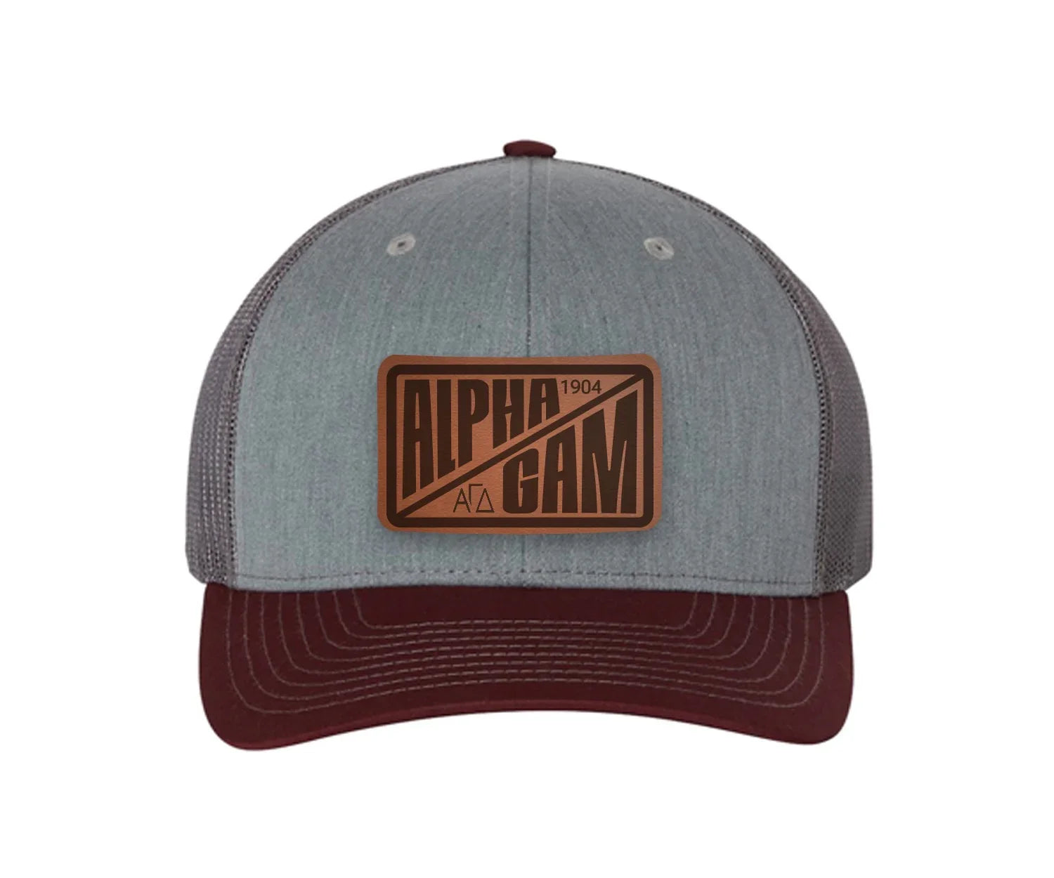 Alpha Gam Richardson 112 Leatherette Patch Trucker Hat - Divide