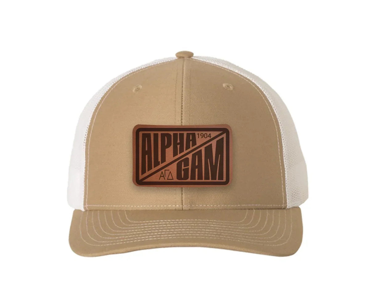 Alpha Gam Richardson 112 Leatherette Patch Trucker Hat - Divide
