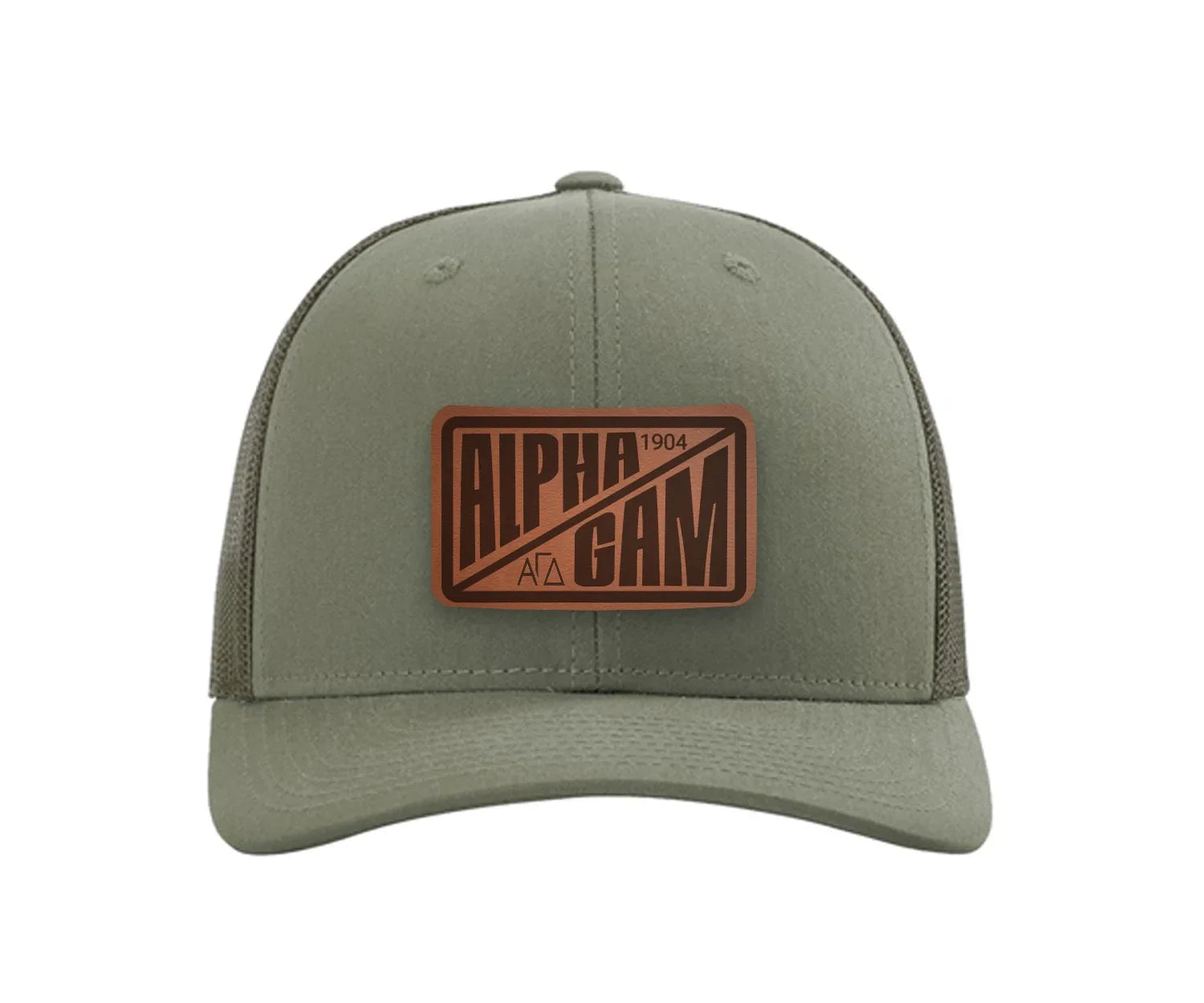 Alpha Gam Richardson 112 Leatherette Patch Trucker Hat - Divide