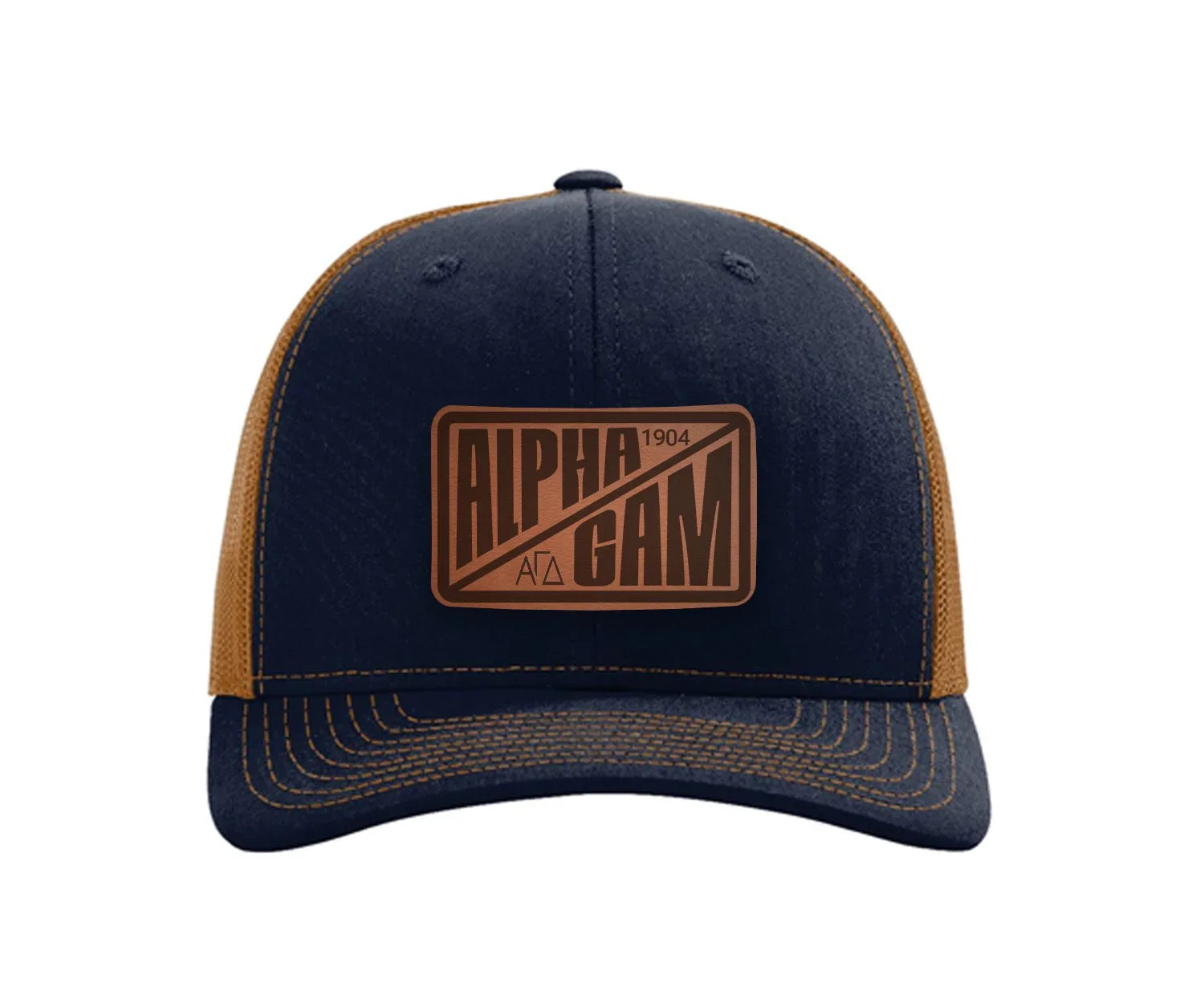 Alpha Gam Richardson 112 Leatherette Patch Trucker Hat - Divide