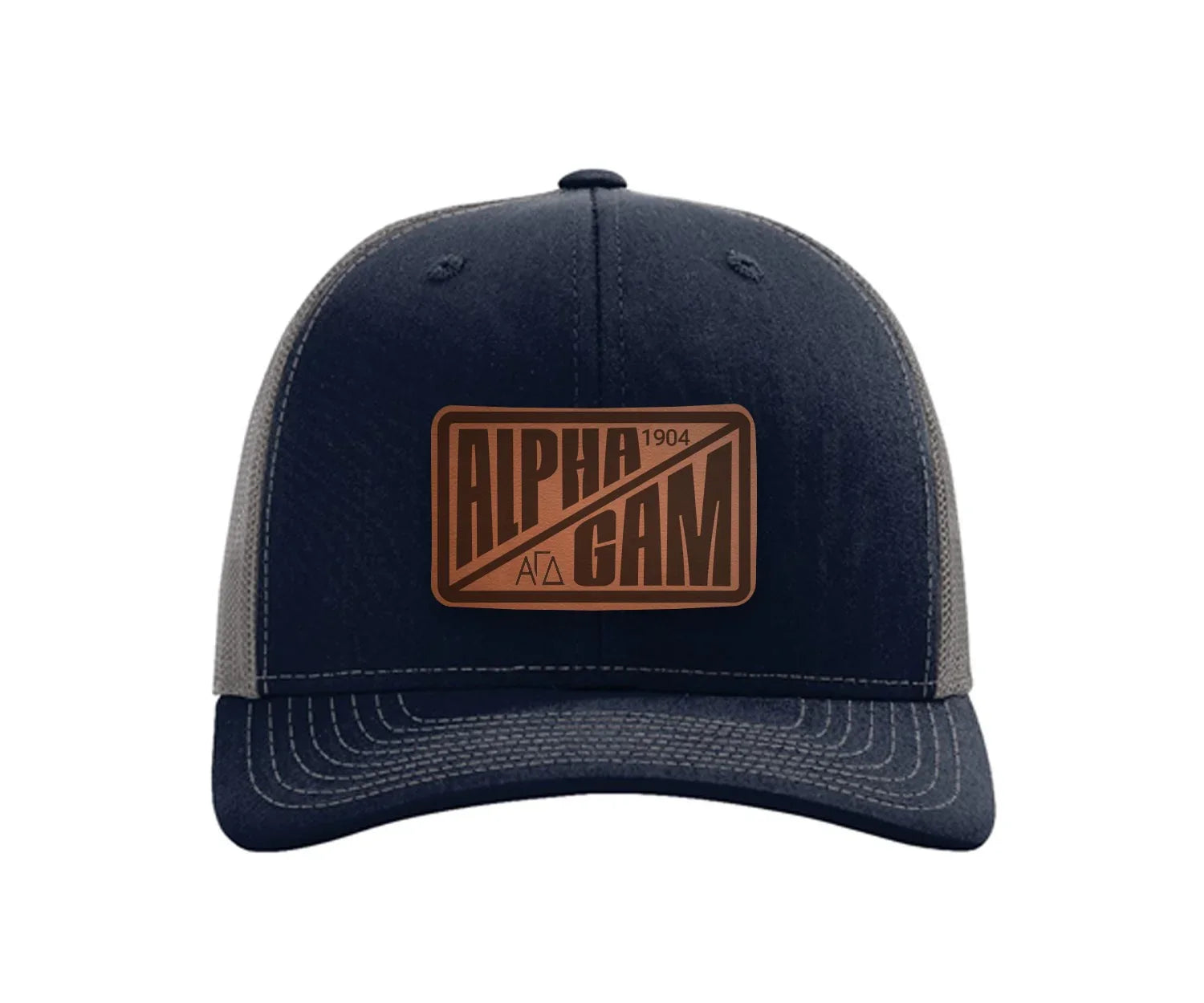 Alpha Gam Richardson 112 Leatherette Patch Trucker Hat - Divide