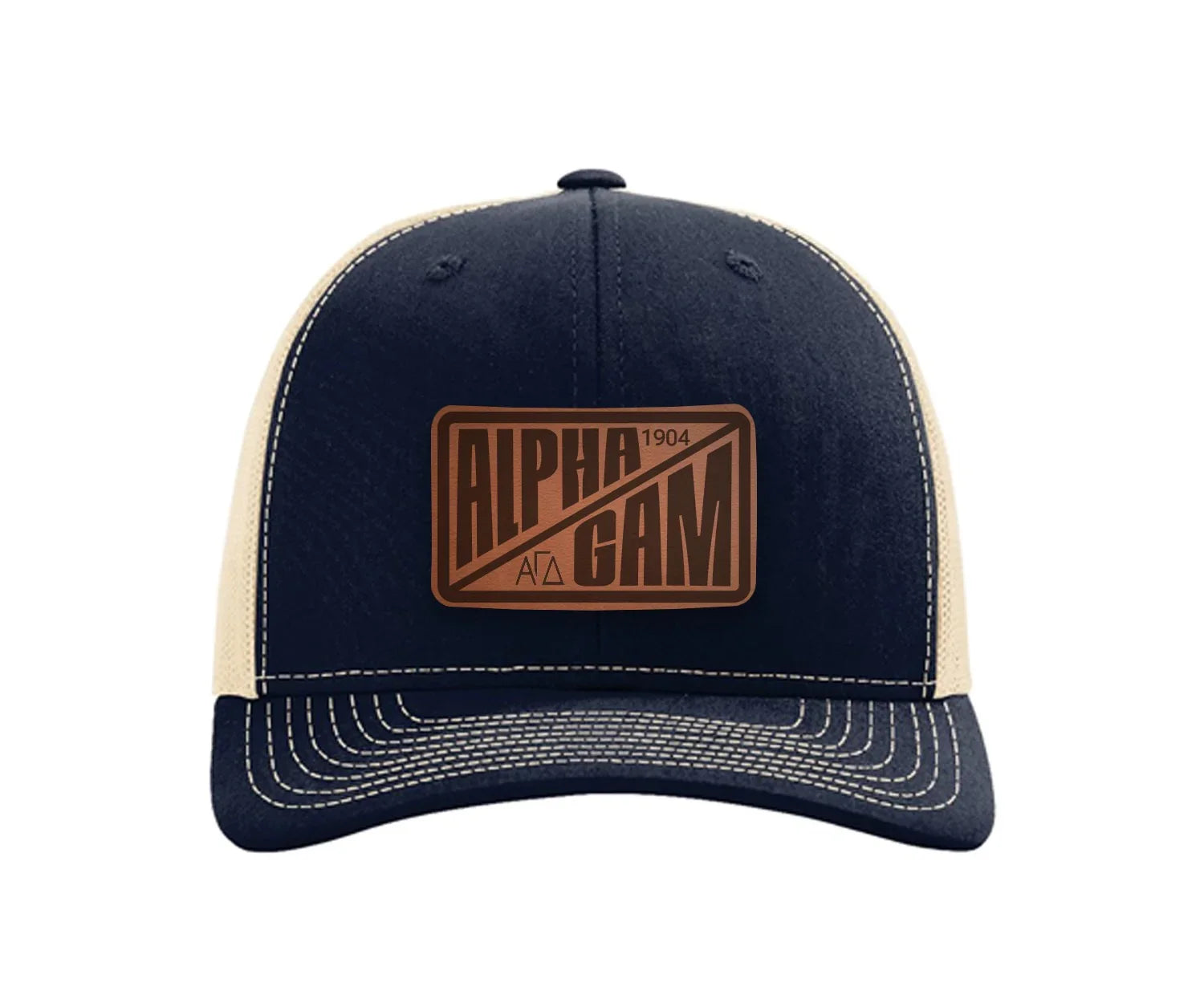 Alpha Gam Richardson 112 Leatherette Patch Trucker Hat - Divide