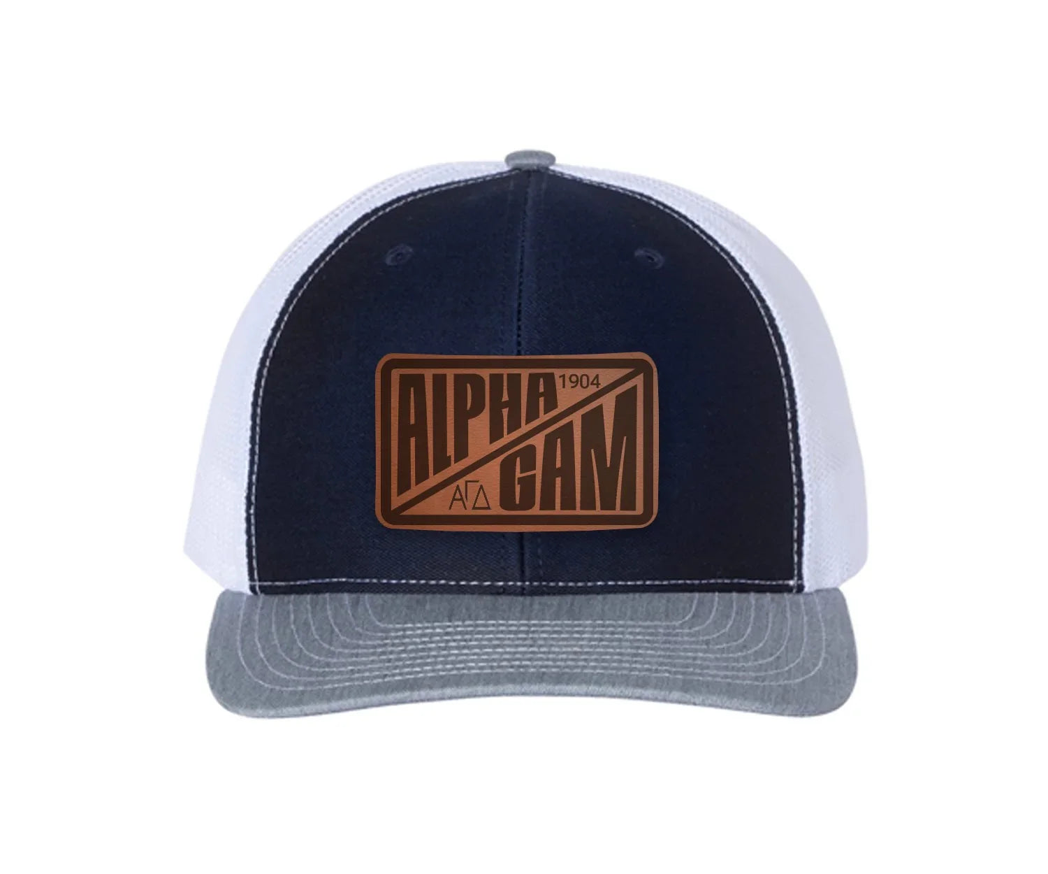 Alpha Gam Richardson 112 Leatherette Patch Trucker Hat - Divide