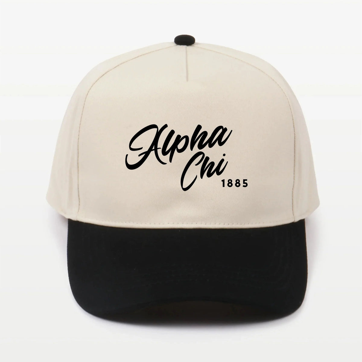 Alpha Chi Embroidered Two-Tone Baseball Cap | Hat - Script 1885