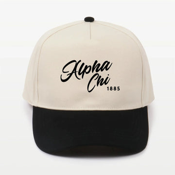 Alpha Chi Embroidered Two-Tone Baseball Cap | Hat - Script 1885