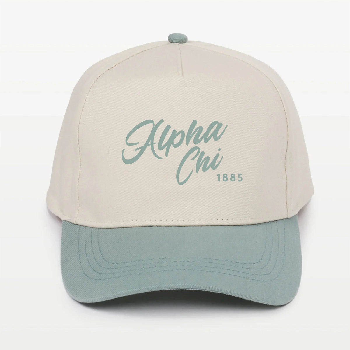Alpha Chi Embroidered Two-Tone Baseball Cap | Hat - Script 1885