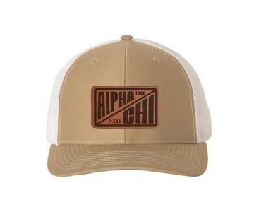 Alpha Chi Omega Richardson 112 Leatherette Patch Trucker Hat - Divide