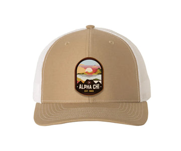Alpha Chi Omega Richardson 112 UV Print Leatherette Patch Trucker Hat - Ventura