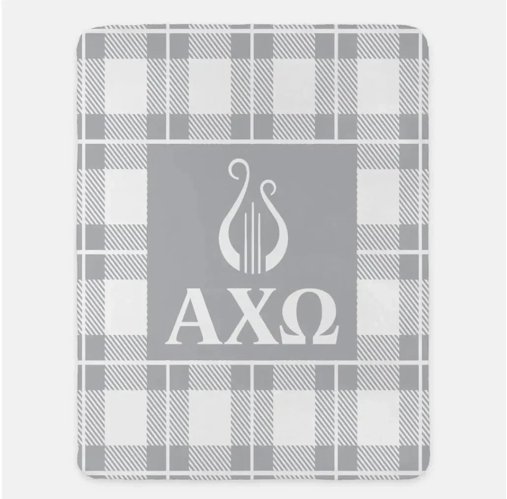 Alpha Chi Omega XL 60x80 Plaid Sherpa Throw Blanket