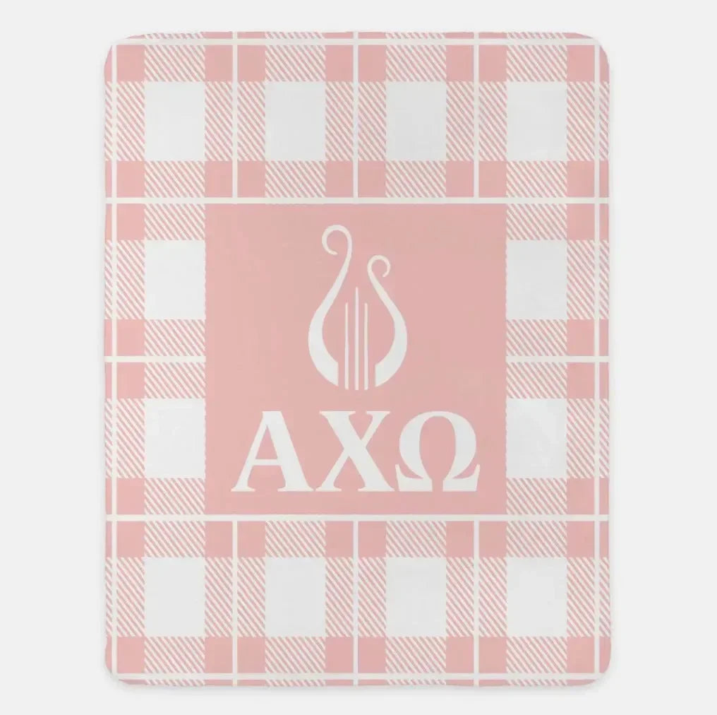 Alpha Chi Omega XL 60x80 Plaid Sherpa Throw Blanket