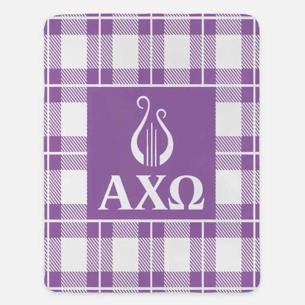 Alpha Chi Omega XL 60x80 Plaid Sherpa Throw Blanket