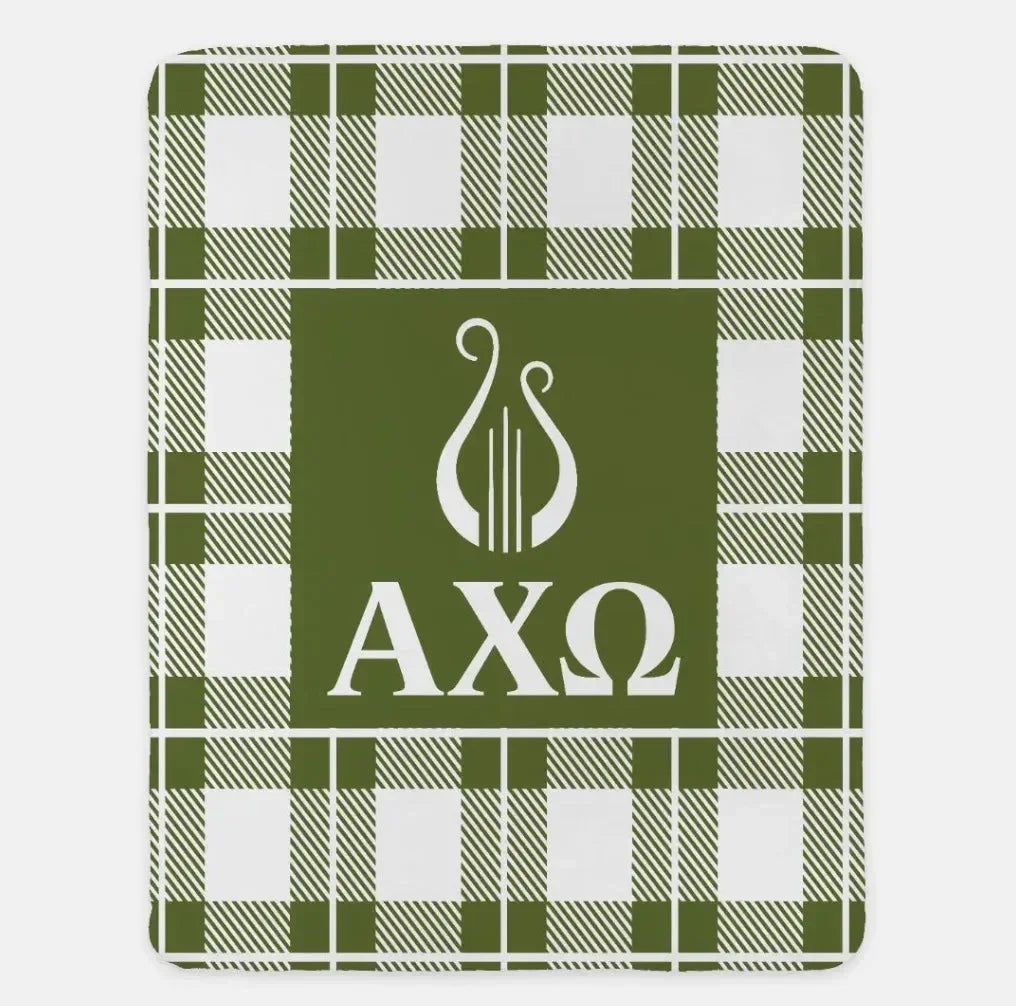 Alpha Chi Omega XL 60x80 Plaid Sherpa Throw Blanket