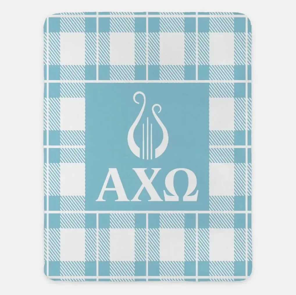 Alpha Chi Omega XL 60x80 Plaid Sherpa Throw Blanket