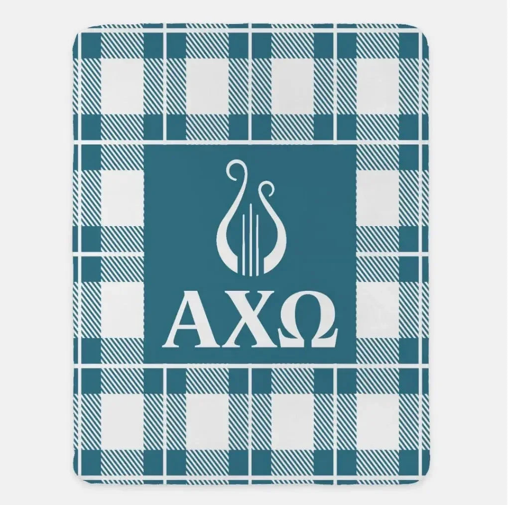Alpha Chi Omega XL 60x80 Plaid Sherpa Throw Blanket