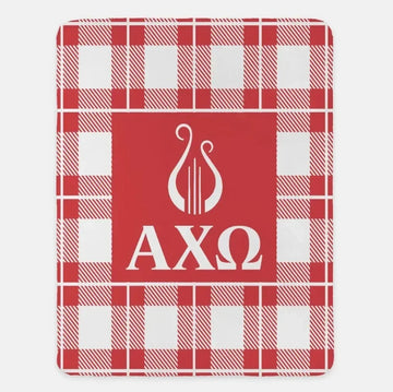 Alpha Chi Omega XL 60x80 Plaid Sherpa Throw Blanket