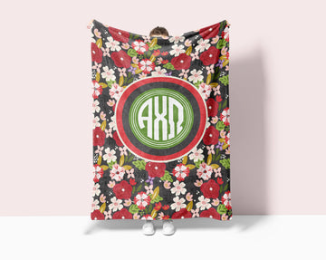 Alpha Chi Omega XL 60x80 Sherpa Blanket - Modern Floral Monogram