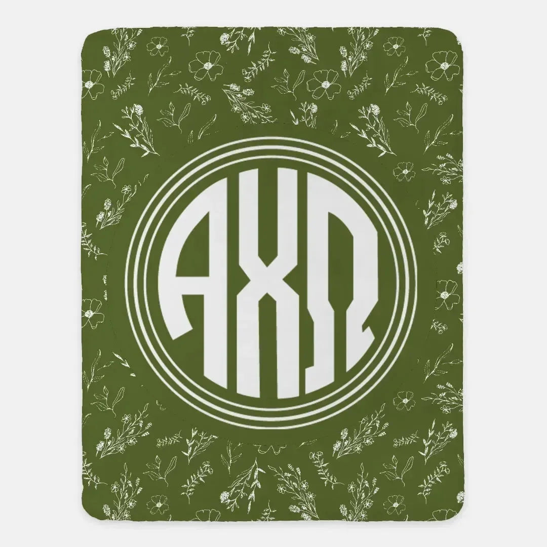Alpha Chi Omega XL 60x80 Sherpa Throw Blanket - Vintage Floral