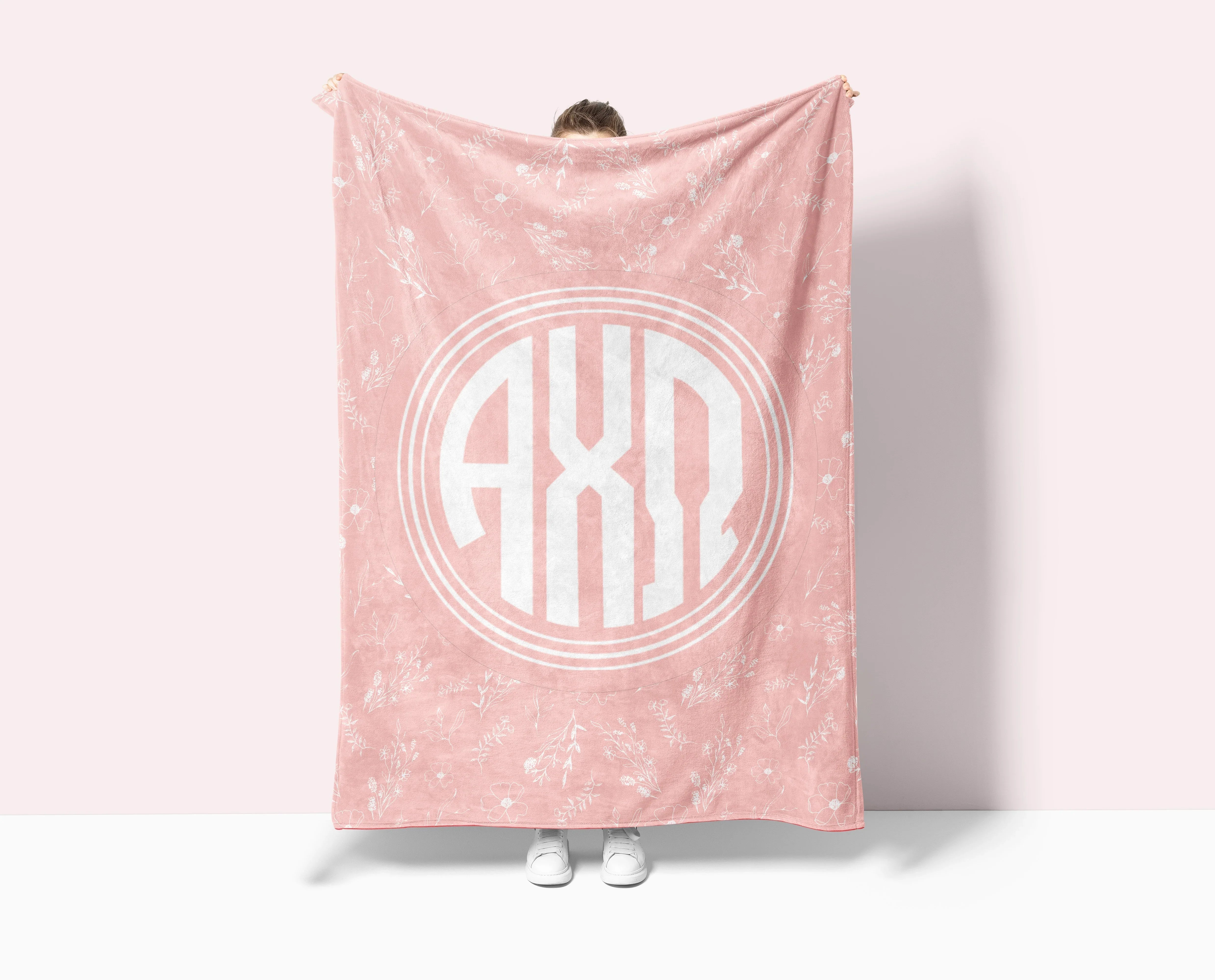 Alpha Chi Omega XL 60x80 Sherpa Throw Blanket - Vintage Floral