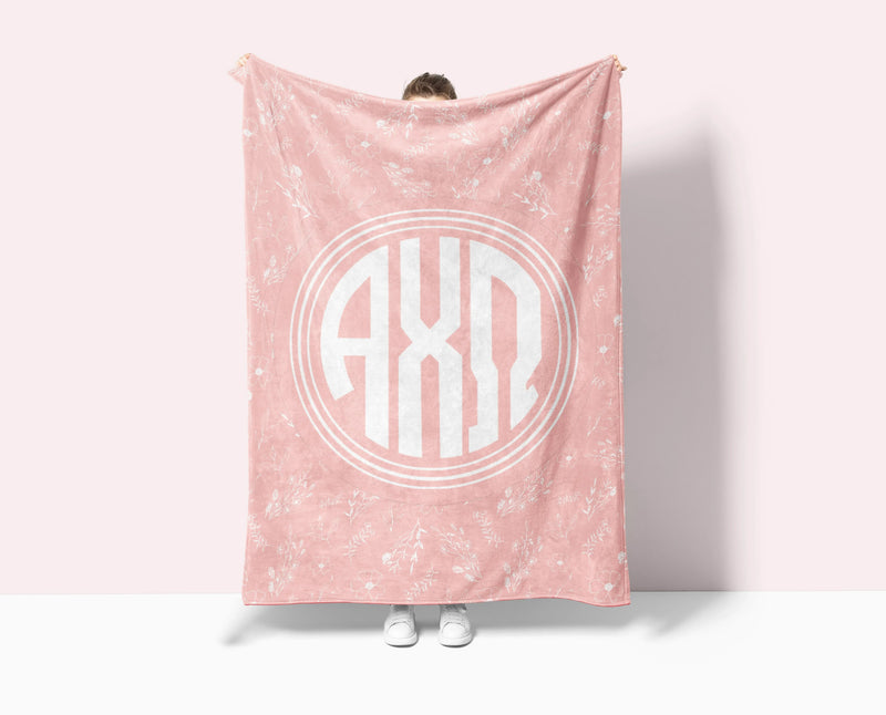 Alpha Chi Omega XL 60x80 Sherpa Throw Blanket - Vintage Floral