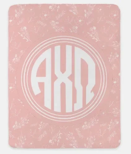 Alpha Chi Omega XL 60x80 Sherpa Throw Blanket - Vintage Floral