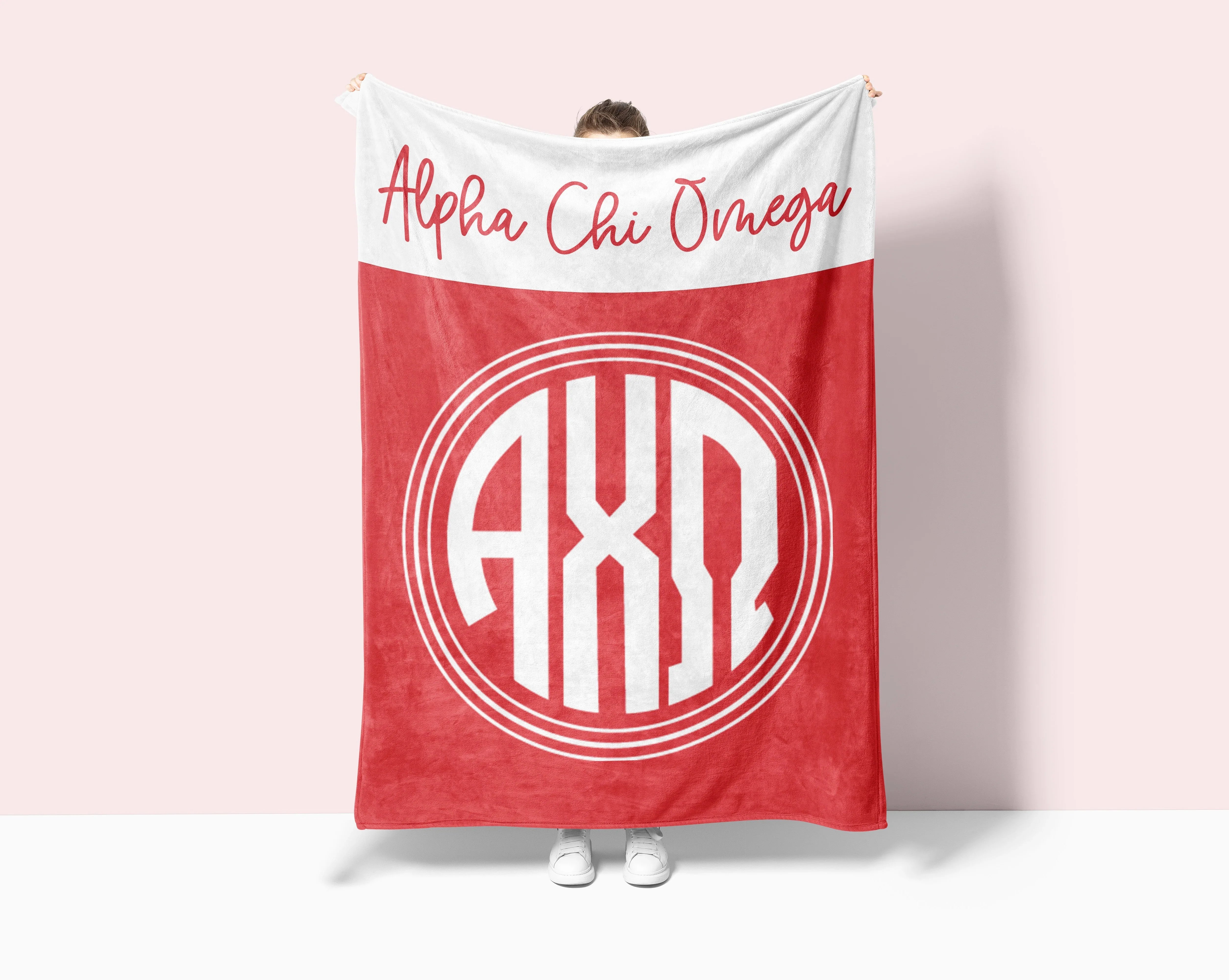 Alpha Chi Omega XL 60x80 Sherpa Throw Blanket - Wide Band