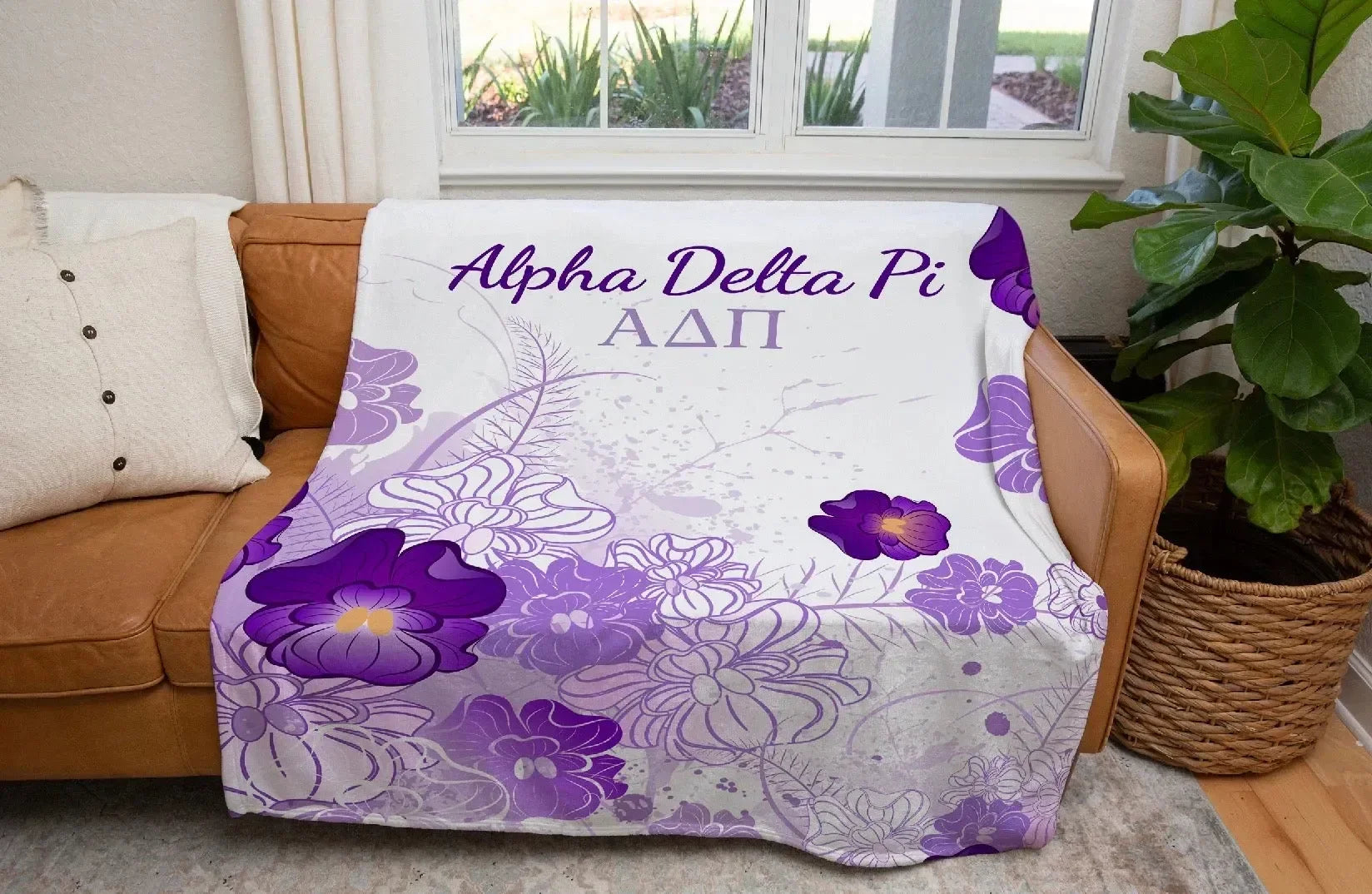 Alpha Delta Pi XL 60x80 Sherpa Throw Blanket - Violets