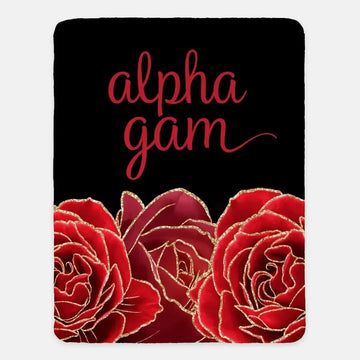 Alpha Gam XL 60x80 Sherpa Throw Blanket - Glam Roses