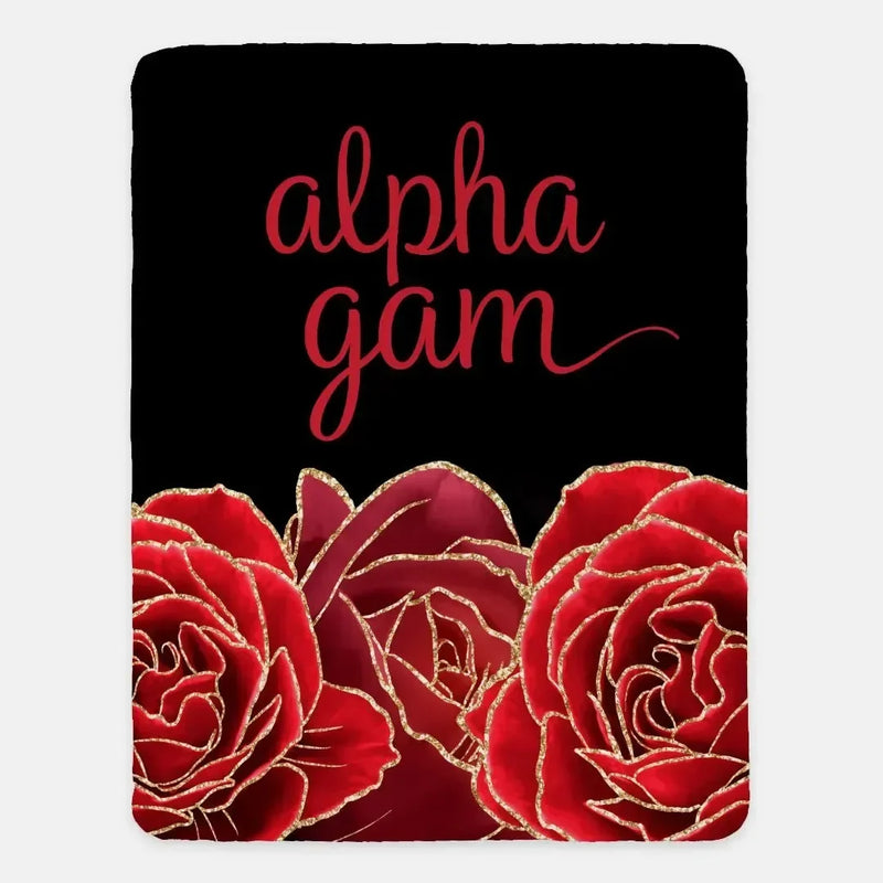 Alpha Gam XL 60x80 Sherpa Throw Blanket - Glam Roses