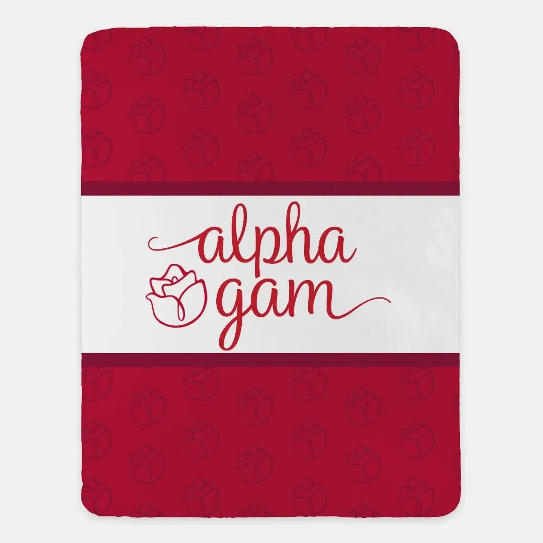Alpha Gam XL 60x80 Sherpa Throw Blanket - Rose Pattern