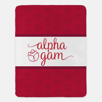 Alpha Gam XL 60x80 Sherpa Throw Blanket - Rose Pattern