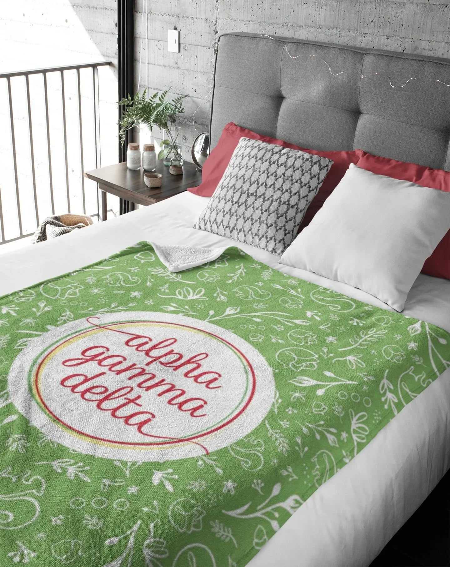 Alpha Gamma Delta XL 60x80 Sherpa Throw Blanket - Combo Pattern