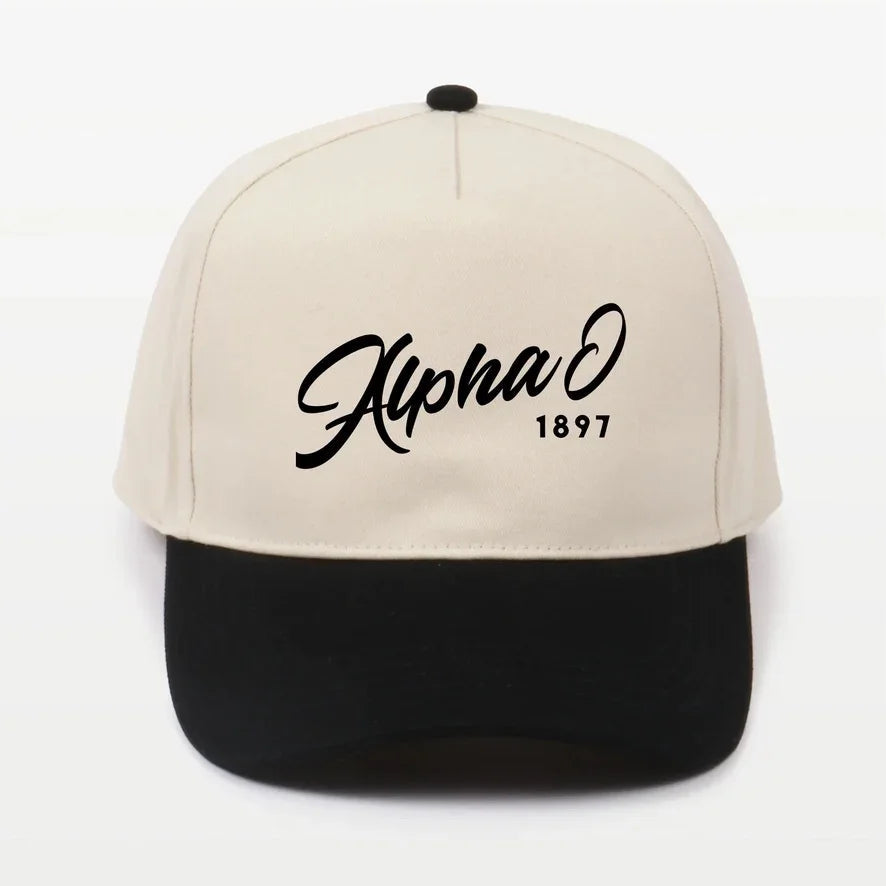 Alpha O Embroidered Two-Tone Baseball Cap |Hat - Script 1897