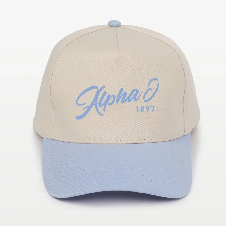Alpha O Embroidered Two-Tone Baseball Cap |Hat - Script 1897