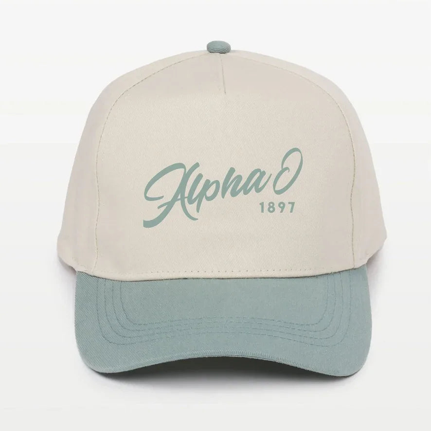 Alpha O Embroidered Two-Tone Baseball Cap |Hat - Script 1897