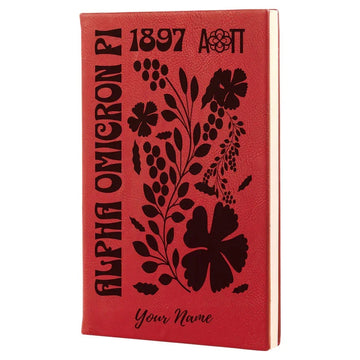 Alpha Omicron Pi Personalized Leatherette Notebook Journal - Retro Floral