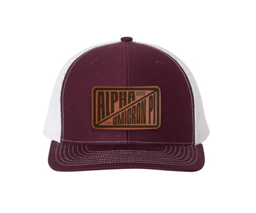 Alpha Omicron Pi Richardson 112 Leatherette Patch Trucker Hat - Divide