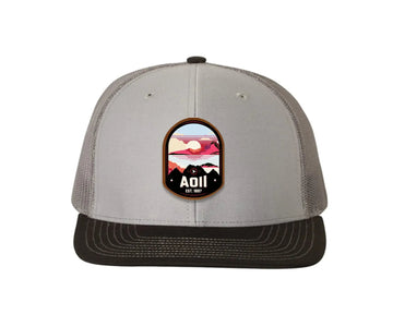 Alpha Omicron Pi Richardson 112 UV Print Leatherette Patch Trucker Hat - Ventura