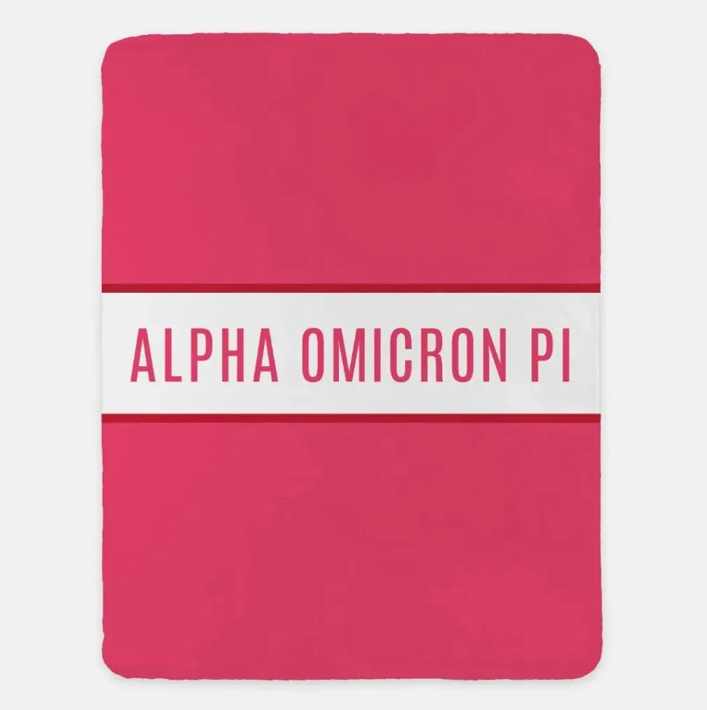 Alpha Omicron Pi XL 60x80 Sherpa Throw Blanket - Center Band