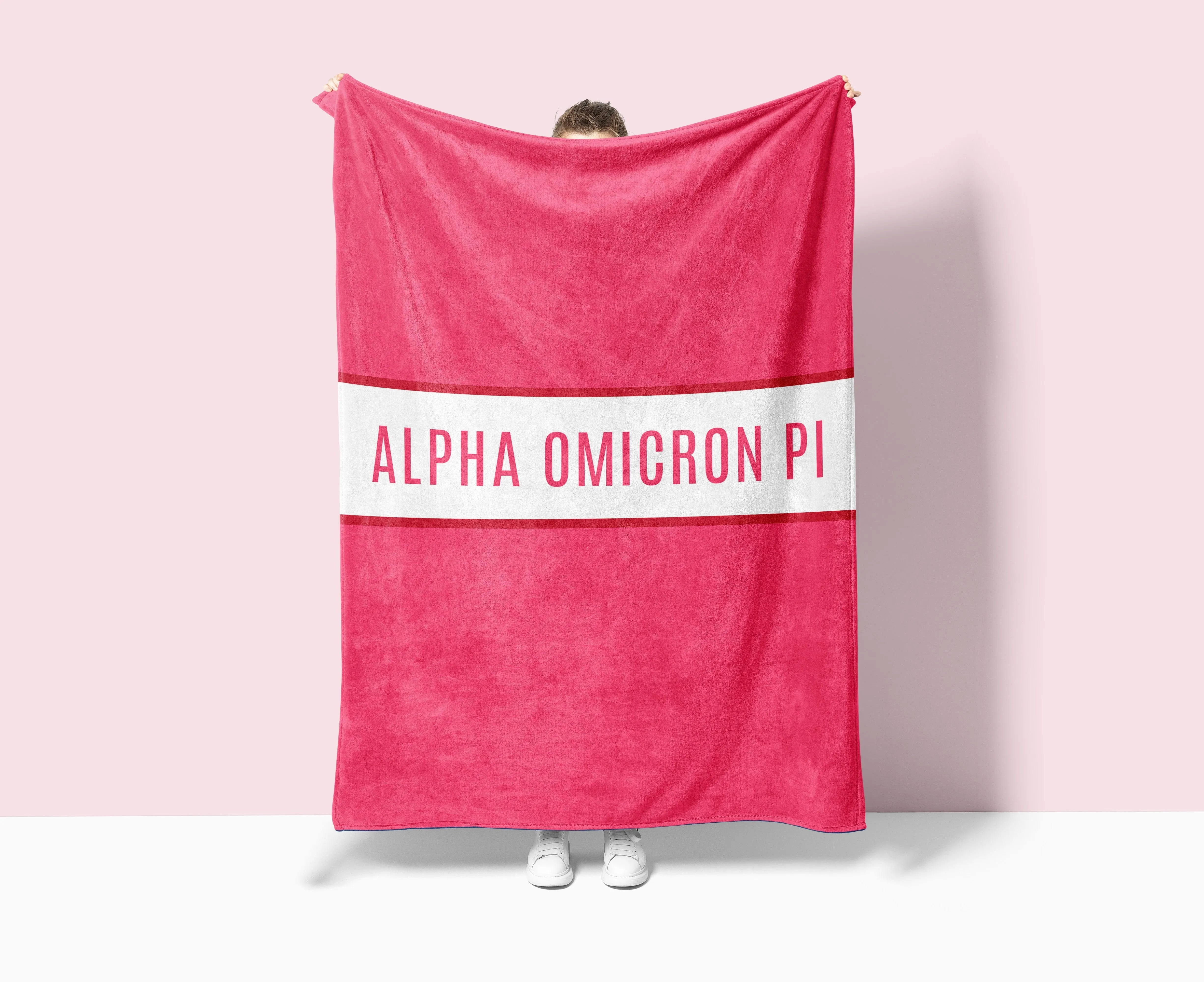 Alpha Omicron Pi XL 60x80 Sherpa Throw Blanket - Center Band