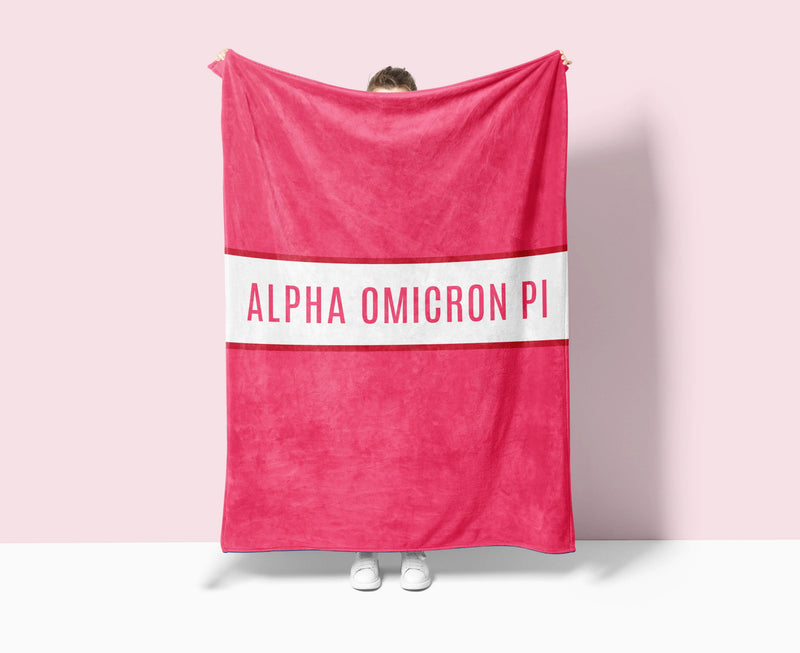 Alpha Omicron Pi XL 60x80 Sherpa Throw Blanket - Center Band