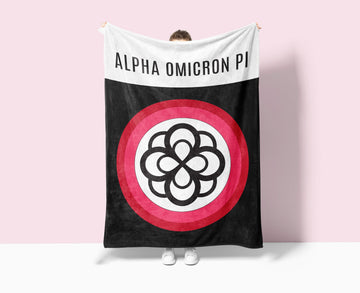 Alpha Omicron Pi XL 60x80 Sherpa Throw Blanket - Infinity Rose Wide Band