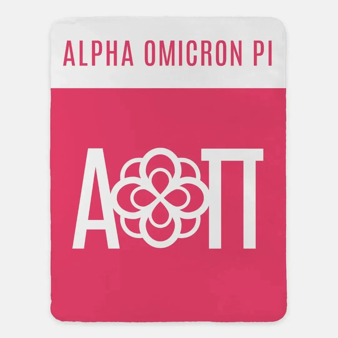 Alpha Omicron Pi XL 60x80 Sherpa Throw Blanket - Pink Wide Band