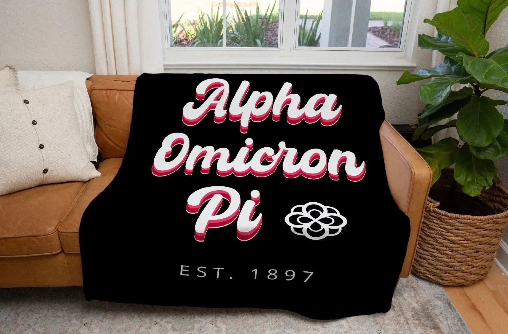 Alpha Omicron Pi XL 60x80 Sherpa Throw Blanket - Retro